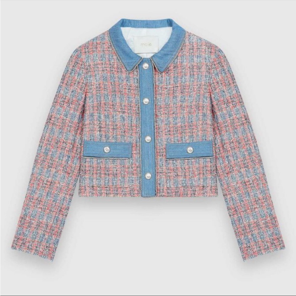 MAJE Venise Tweed Jacket With Denim Contrasts NWT